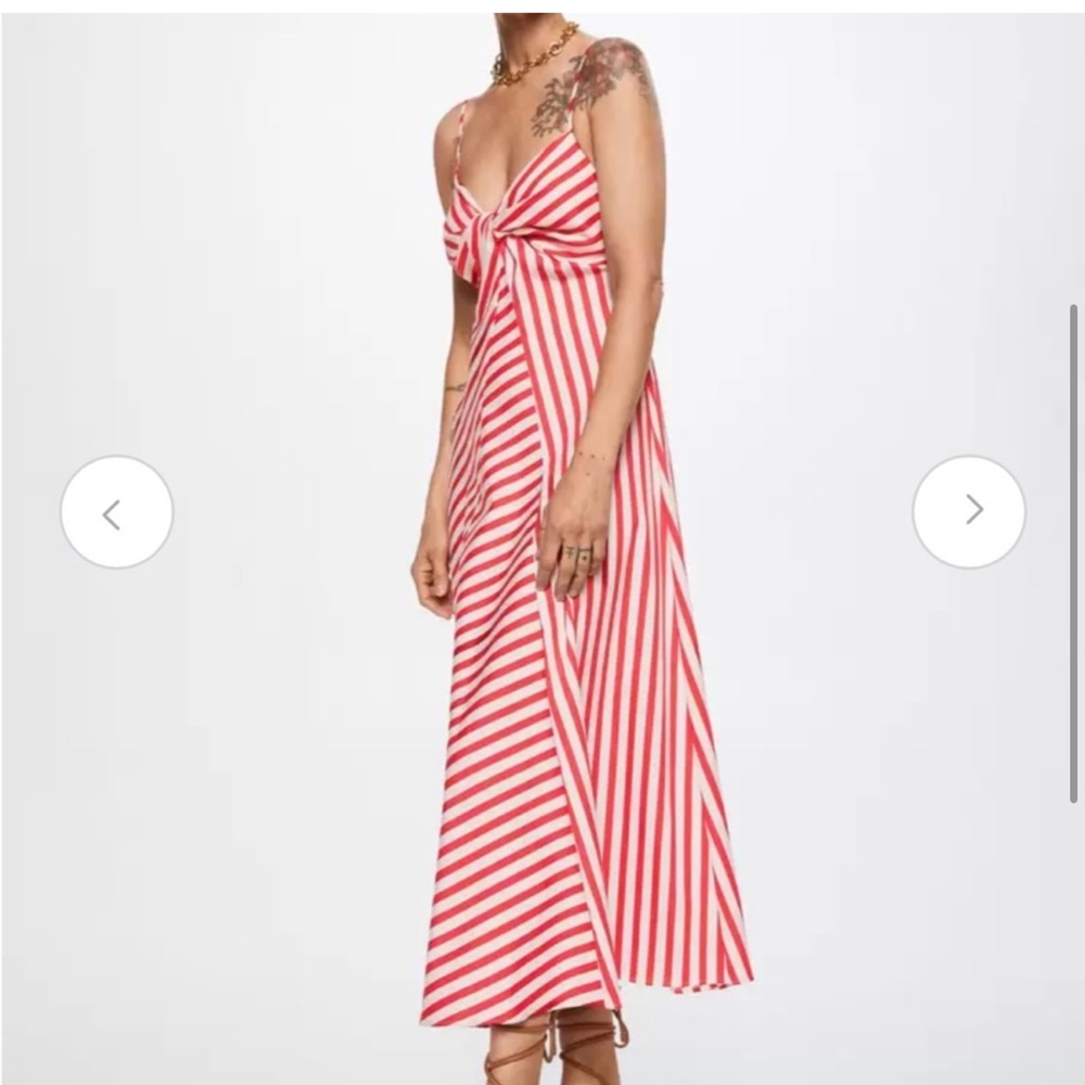 Mango Red and White Striped Dress